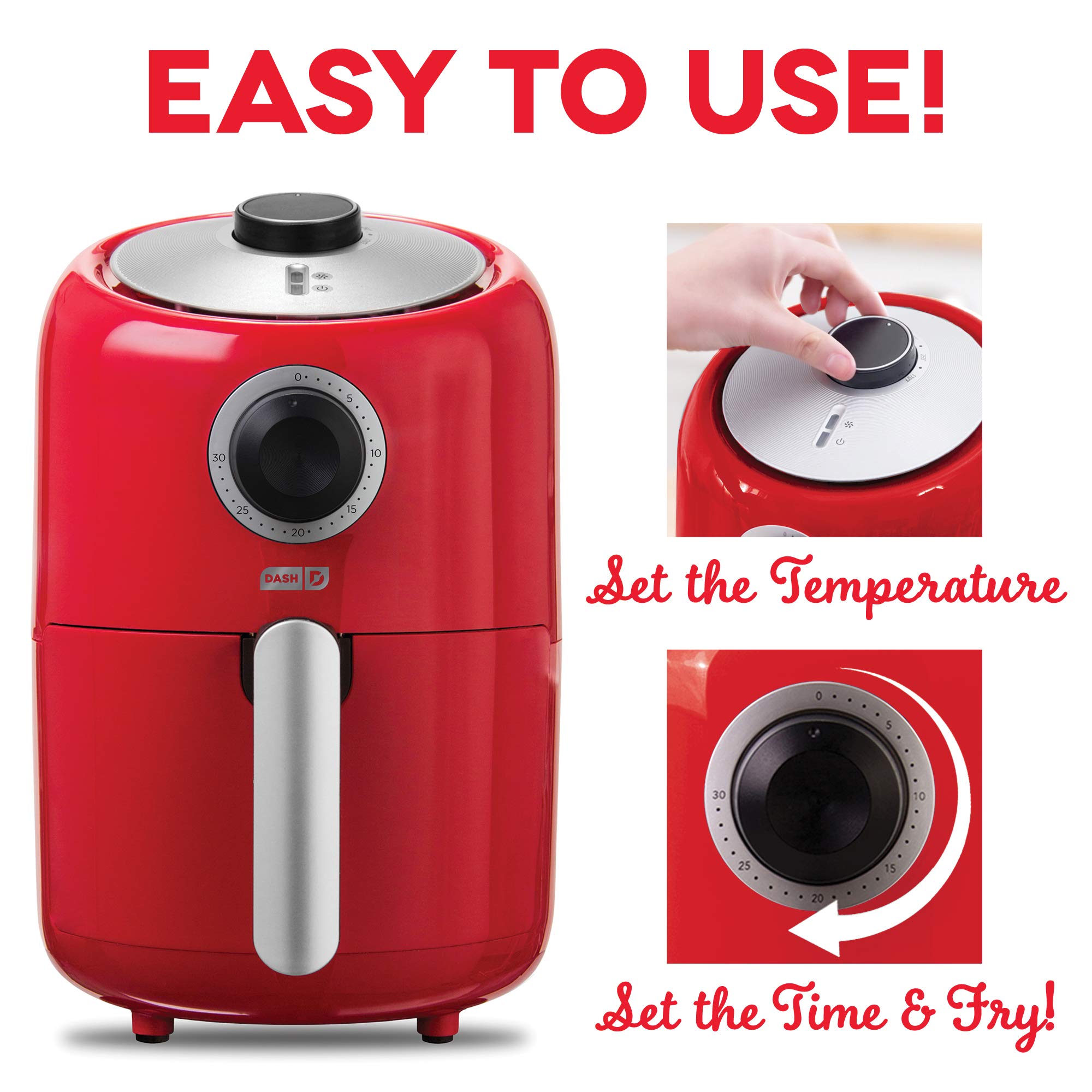 Dash Compact Air Fryer Oven Cooker With Temperature Control, Non-Stick Fry Basket, Recipe Guide + Auto Shut Off Feature, 2 Quart